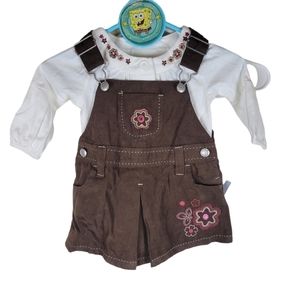 Koala Kids, 6-9 Months, 2 Piece, White Top, Brown Overalls,